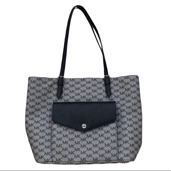 Michael Kors Jet Set Signature Large Pocket Tote Black Gray - Picture 1 of 16